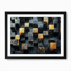 Abstract Gold Cubes Póster