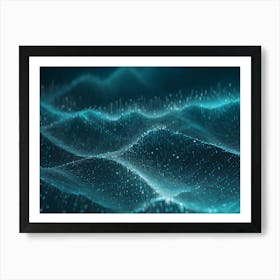 Abstract Digital Landscape Of Flowing Waves Composed Of Glowing Particles, Representing Data, Technology, Or A Futuristic Environment Art Print