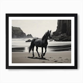 A Horse Oil Painting In Anakena Beach, Easter Island, Landscape 1 Art Print