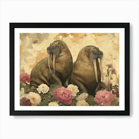 Floral Animal Illustration Walrus 3 Art Print