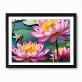 Lotus Flower With Bee 1 Art Print