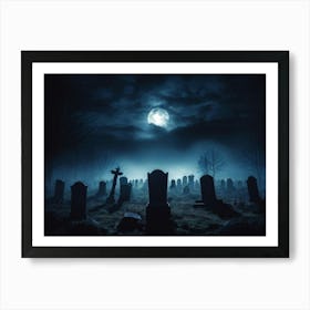 Death Fear Rising Full Fog Gravestone Dark Night Evil Background Holiday Horror Undead (3) 2 Art Print