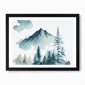 Mountain And Forest In Minimalist Watercolor Horizontal Composition 187 Art Print