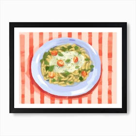 A Plate Of Pesto Pasta, Top View Food Illustration, Landscape 1 Art Print