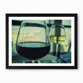 Close Up On Glasses With Red And White Wine On White Table Art Print