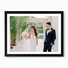 A Couple Sharing A Moment Of Joy During Their Honeymoon Bride In A Flowing White Dress And Groom In (1) 2 Art Print