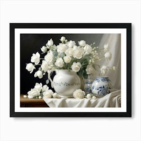 White Roses In A Vase Art Print