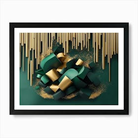 3d Abstraction Modern and Creative Dark Green and Golden Art Print