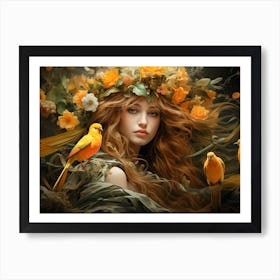 Muse With Floral Crown In A Whimsical World Art Print