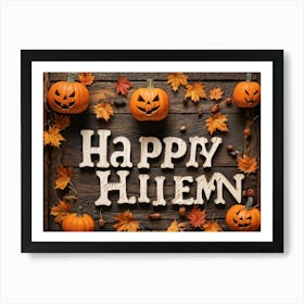 Autumn Themed Word Art Featuring The Word Happy Halloween In A Creative Rustic Stack As If Carve (2) 2 Art Print