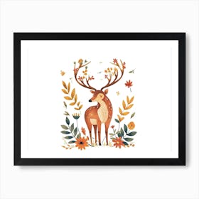 Little Floral Elk 1 Art Print