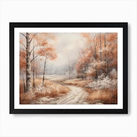 A Painting Of Country Road Through Woods In Autumn 50 Art Print