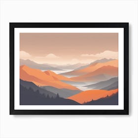 Misty mountains horizontal background in orange tone 107 Art Print