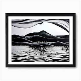 Abstract Painting, black and white monochromatic art, abstract landscape Art Print