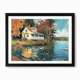 Wooden House By The Lake - expressionism Art Print