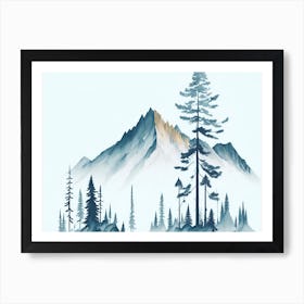 Mountain And Forest In Minimalist Watercolor Horizontal Composition 102 Art Print