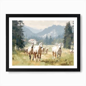 Horses Painting In Bled, Slovenia, Landscape 1 Art Print