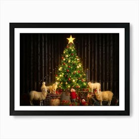 Sheep Family Gathered In Festive Spirit Around A Christmas Tree Soft Candlelight Casting Warm Glows Art Print