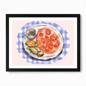 A Plate Of Antipasto, Top View Food Illustration, Landscape 3 Art Print