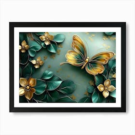 3d Art Abstract Floral Background With Green Flowers Art Print