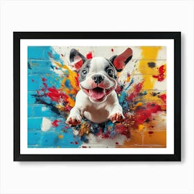 Vivid 3d Art Design Showcasing A Lively And Cute Dog Bursting Through A Colorful, Graffiti 1 Art Print