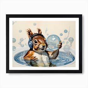 Sweet Squirrel In A Bubble bath Art Print