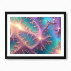 Abstract Digital Art With A Glowing, Geometric Pattern In Shades Of Pink, Blue, And Orange, Resembling A Cosmic Scene Or Nebula Art Print