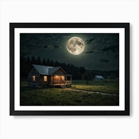 Full Moon Over Cabin Art Print