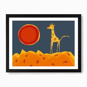 Giraffe Walking In Sunset Kids Art Print Art Print