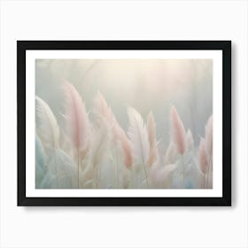 A Dreamy Image Of Delicate, Pastel Colored Feathers Arranged Like A Field Of Grass In A Misty, Soft Light Setting 1 Art Print