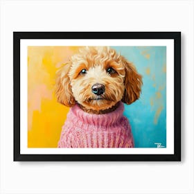 Goldendoodle In Pink Sweater Art Print