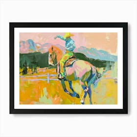 Neon Cowboy In Rocky Mountains 9 Painting Art Print