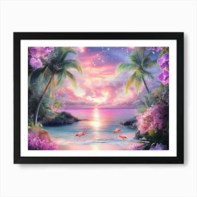 Beautiful Sea View From The Garden Of Orchids And Palm Trees Painting Art Print