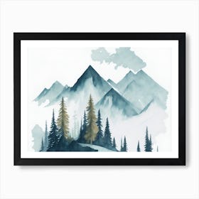 Mountain And Forest In Minimalist Watercolor Horizontal Composition 201 Poster