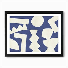 Bohemian Graphic Pattern Monochromatic - Dark Blue Navy Art Print