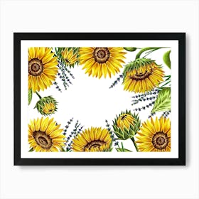 Sunflowers And Lavender Frame Art Print