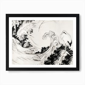 Japanese Cranes And Waves, Soga Shōhaku Art Print