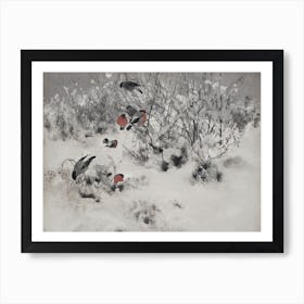 Bullfinches Winter Scene Birds Wall Art Print Art Print