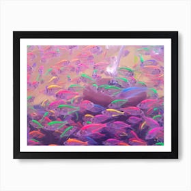 Colorful Neon Glowing Fishes Art Print
