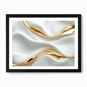 Elegant 3d Design White and Golden Silk Satin Geometric Waves Art Print