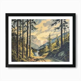 Retro Mountains Illustration 1 Art Print