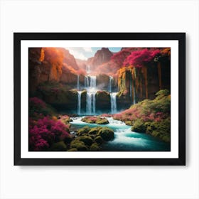 Waterfalls In The Mountains Art Print