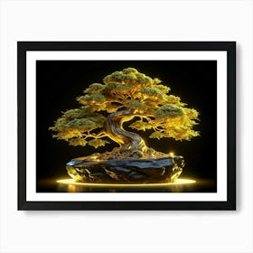 Golden Bonsai Tree With Glowing Lights Art Print