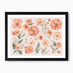 Cute Flower Clip Art Boho Flower Clipart With Color Of The Year 2024 Peach Fuzz Art Print