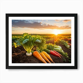 A Variety Of Fresh Vibrant Vegetables Sprouting From Rustic Soil Bathed In The Golden Hour Sunligh (1) 2 Poster