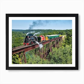 Steam Train Crosses Bass Point Creek Bridge Iowa Art Print