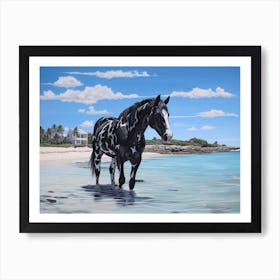 A Horse Oil Painting In Pink Sands Beach, Bahamas, Landscape 2 Art Print