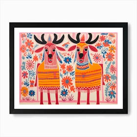 Goat 3 Folk Style Animal Illustration Art Print