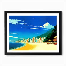 Japan, Okinawa, anime city on the bay — City Pop art, anime landscape poster, retrowave/vaporwave poster, 80s, panoramic poster. Hayao Miyazaki style 1 Art Print