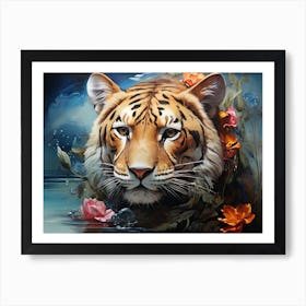 Modern Tiger With Flowers Art Print